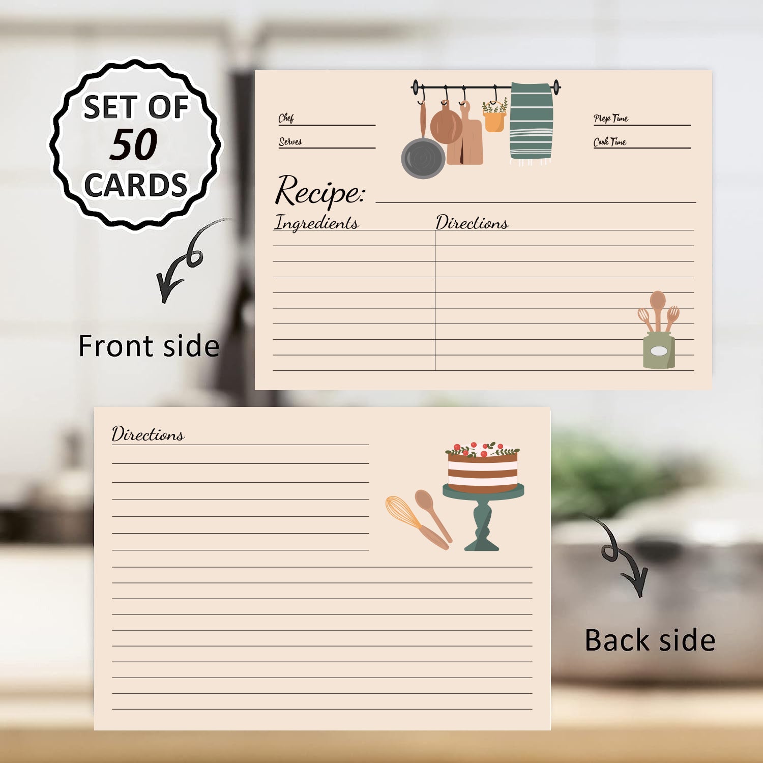 50pcs Kitchen Recipe Card Set DIY Recipe Card Box Wedding Bridal Shower