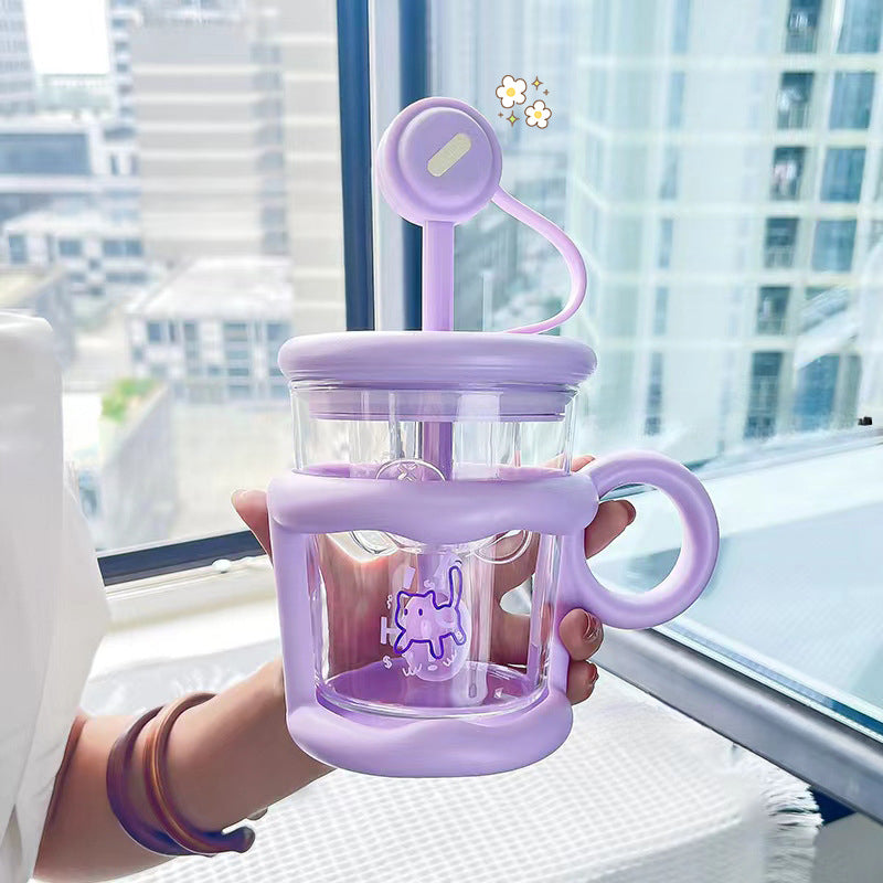 Water Cup With Straw And Spoon Glass Bottle