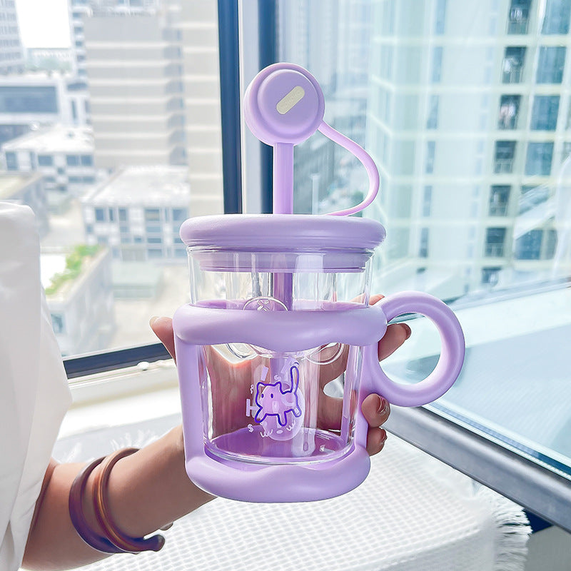 Water Cup With Straw And Spoon Glass Bottle