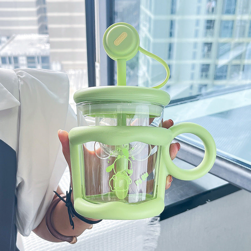 Water Cup With Straw And Spoon Glass Bottle
