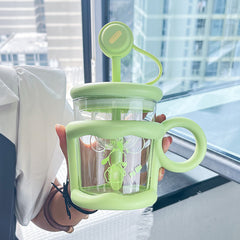 Water Cup With Straw And Spoon Glass Bottle