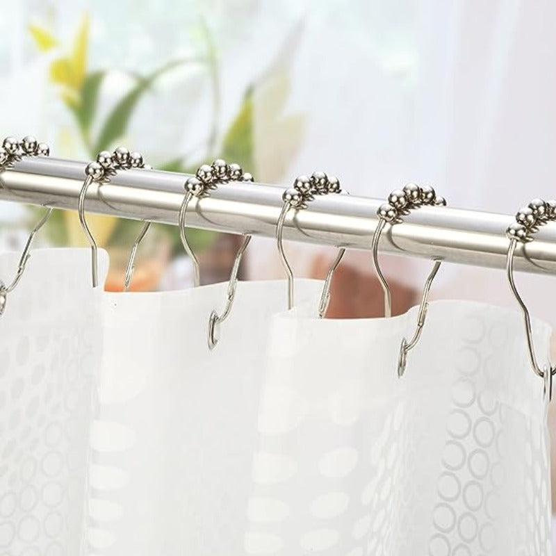 12pcs Bathroom Decorative Shower Curtain Hook Five Bead Gourd Stainless Steel