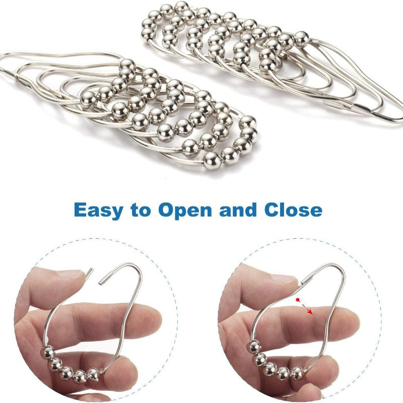 12pcs Bathroom Decorative Shower Curtain Hook Five Bead Gourd Stainless Steel