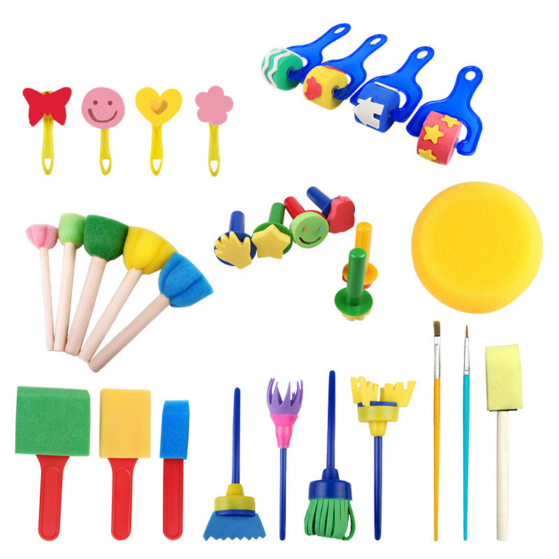 30 Sponge Seals & Brushes Set for DIY Art Graffiti Supplies