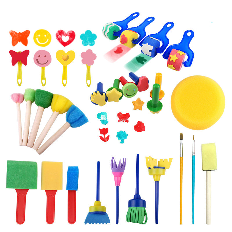 30 Sponge Seals & Brushes Set for DIY Art Graffiti Supplies