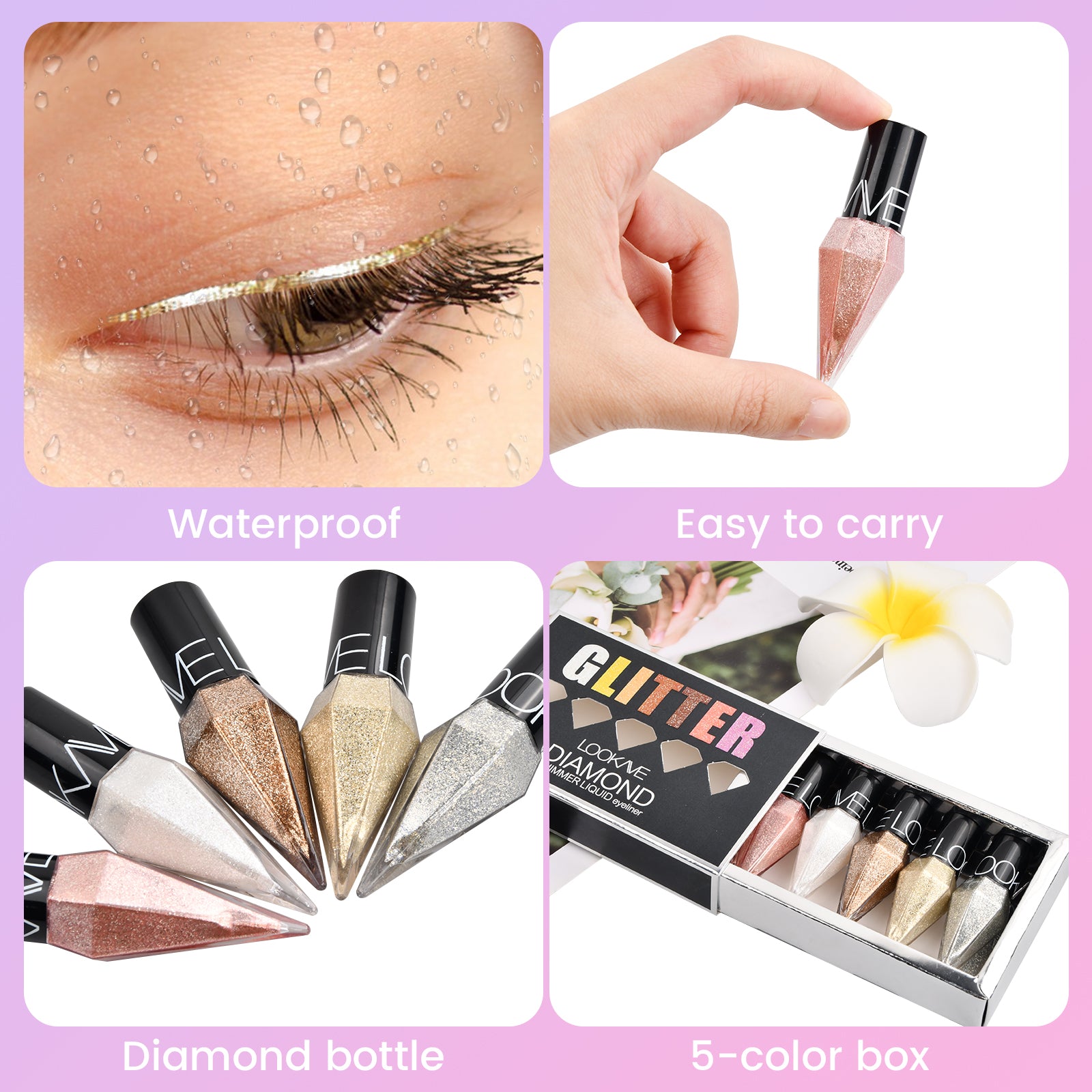 5 Glitter Eyeliner Liquid Set Sparkling Waterproof Metallic Shimmer
