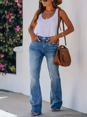Button Fly High Rise Stretch Flared Leg Jeans