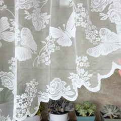 Lace Butterflies Floral Valance Sheer Curtain