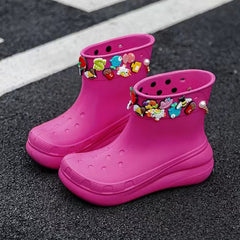 Women's Waterproof Mid Tube Rain Boots Non slip Outdoor Rain Boot