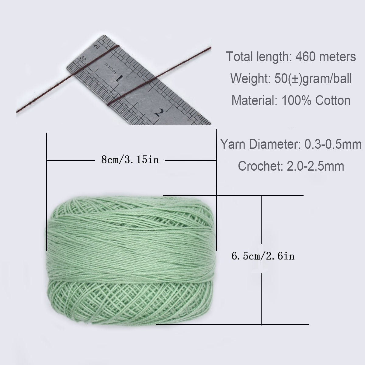 Cotton Lace Yarn for Knitting and Crocheting Scarf Pendants 50g 460m Roll