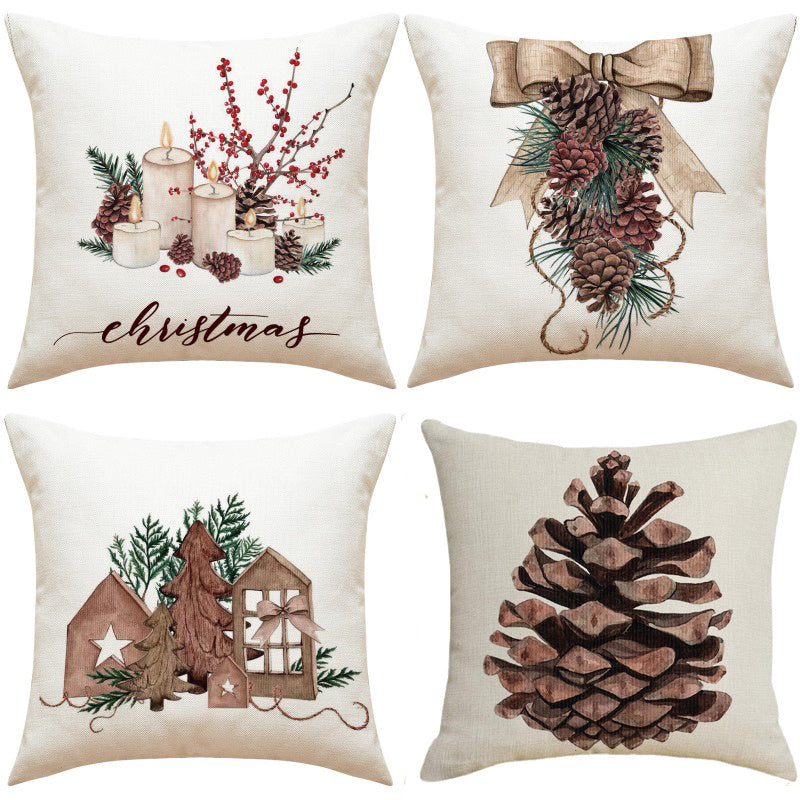 Christmas Pine Cone Candle Holder Linen Pillow Cover