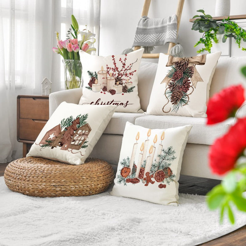 Christmas Pine Cone Candle Holder Linen Pillow Cover