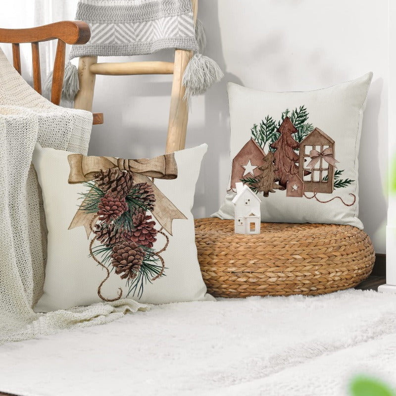 Christmas Pine Cone Candle Holder Linen Pillow Cover