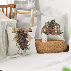 Christmas Pine Cone Candle Holder Linen Pillow Cover