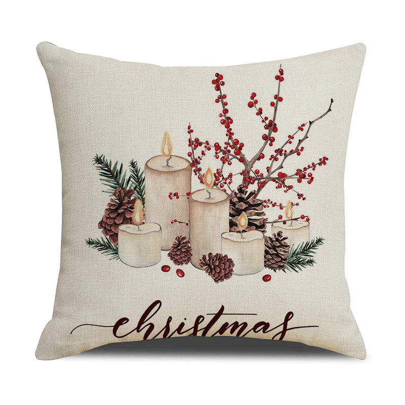 Christmas Pine Cone Candle Holder Linen Pillow Cover
