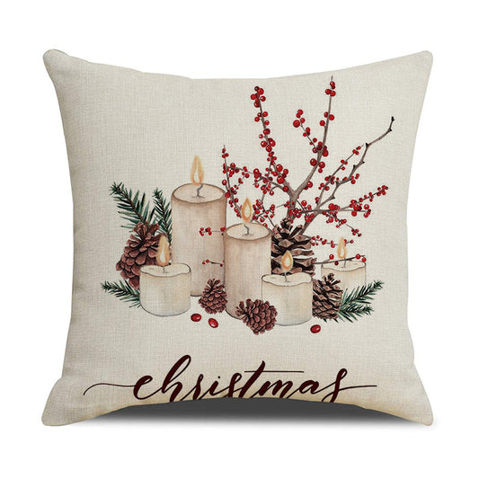 Christmas Pine Cone Candle Holder Linen Pillow Cover