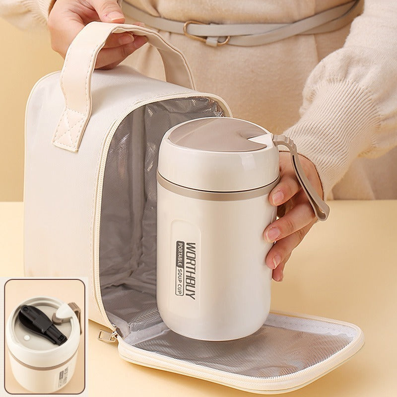 800ml Insulated Cup w/ Spoon & Storage Bag - Outdoor Travel Camping