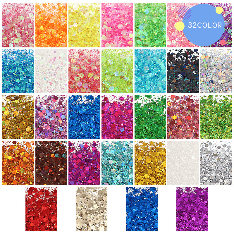 32 Colors Holographic Chunky Glitter Set for Resin Art Crafts Nail Body