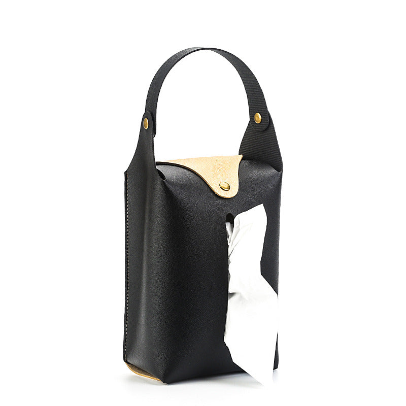 Portable PU Leather Tissue Bag for Car, Home, Office - Hanging Napkin Box