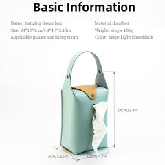 Portable PU Leather Tissue Bag for Car, Home, Office - Hanging Napkin Box