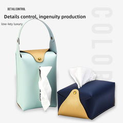 Portable PU Leather Tissue Bag for Car, Home, Office - Hanging Napkin Box
