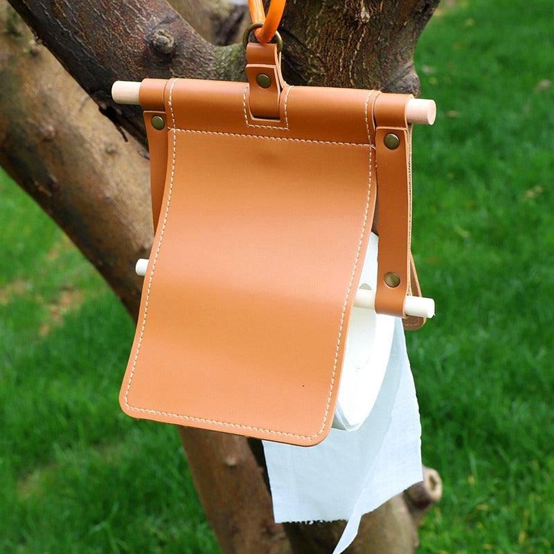 PU Leather Hanging Tissue Box Waterproof Roll Paper Bag for Outdoor Picnic