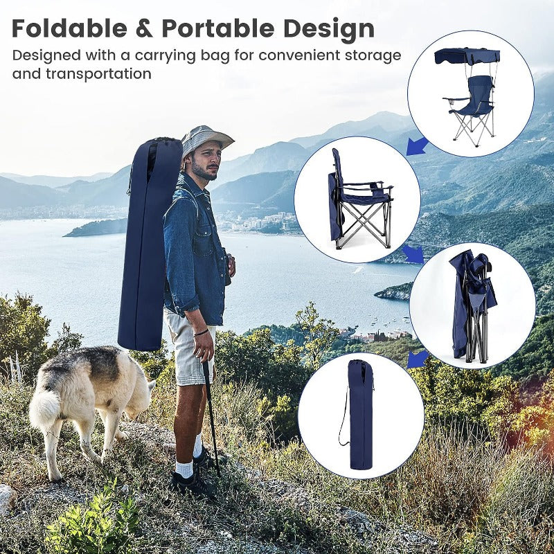Portable Beach Chair with Shade - Outdoor Picnic and Fishing Gear