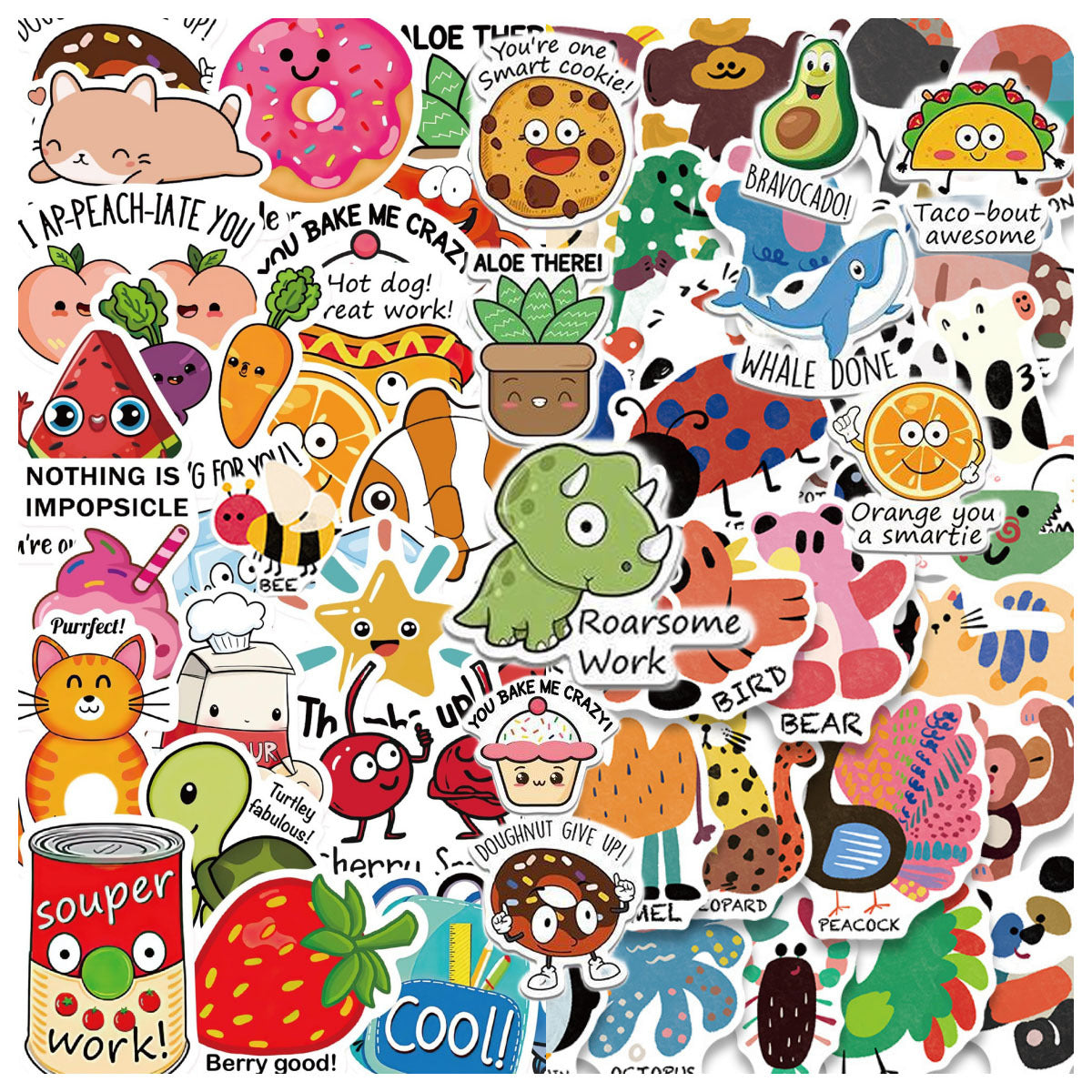 100pcs Animal Punny Teacher Stickers - Funny Incentives & Classroom Supplies