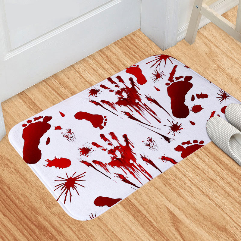 2pcs Halloween Blood Footprint Floor Mat Toilet Carpet Gothic Decor