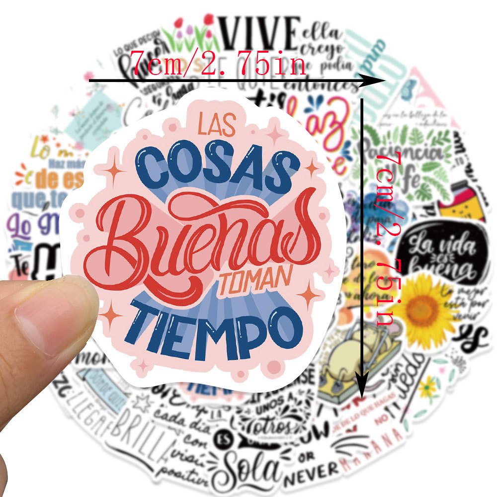 50pcs Spanish Motivational Waterproof Stickers for Adults Water Bottle Laptop