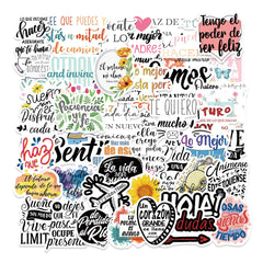50pcs Spanish Motivational Waterproof Stickers for Adults Water Bottle Laptop