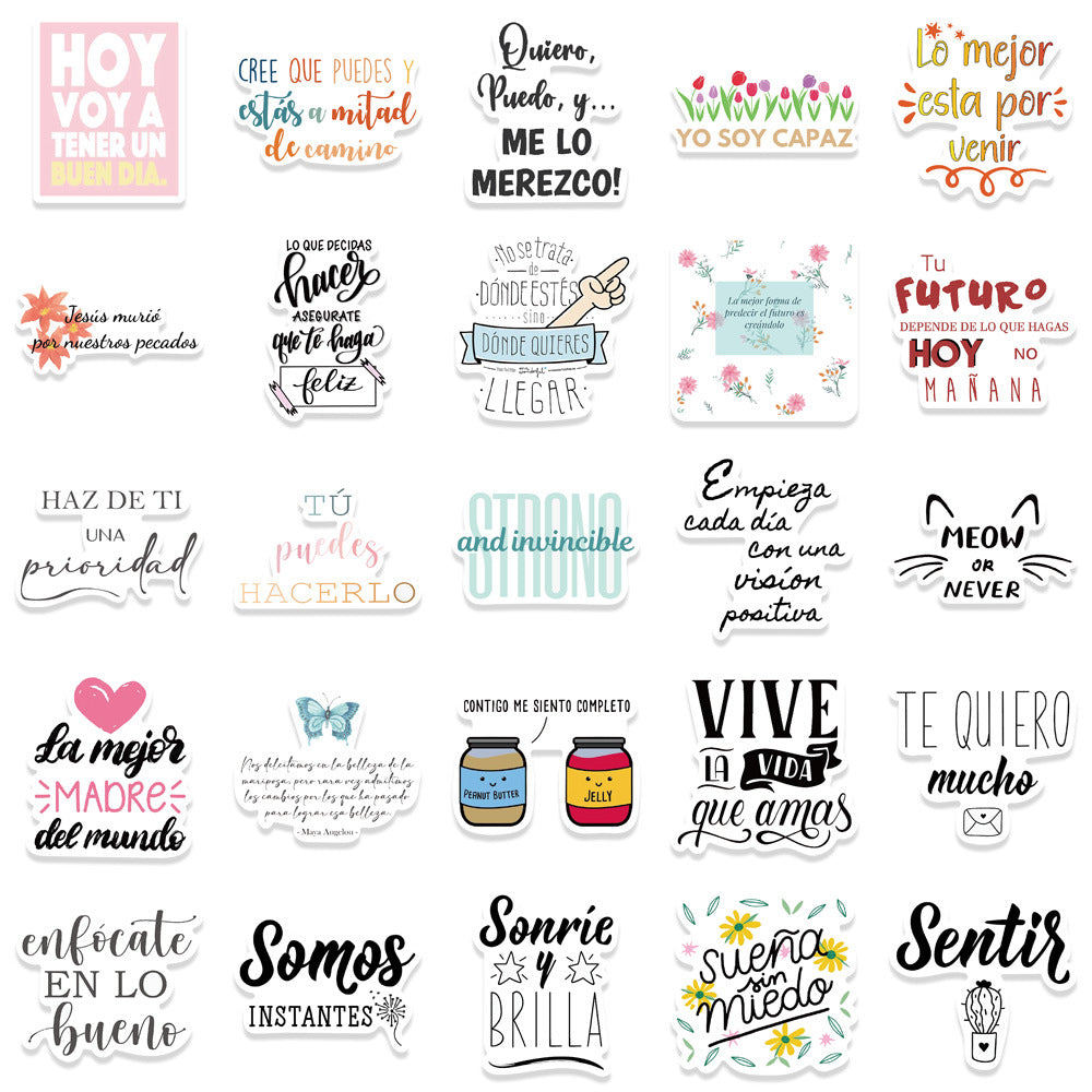 50pcs Spanish Motivational Waterproof Stickers for Adults Water Bottle Laptop