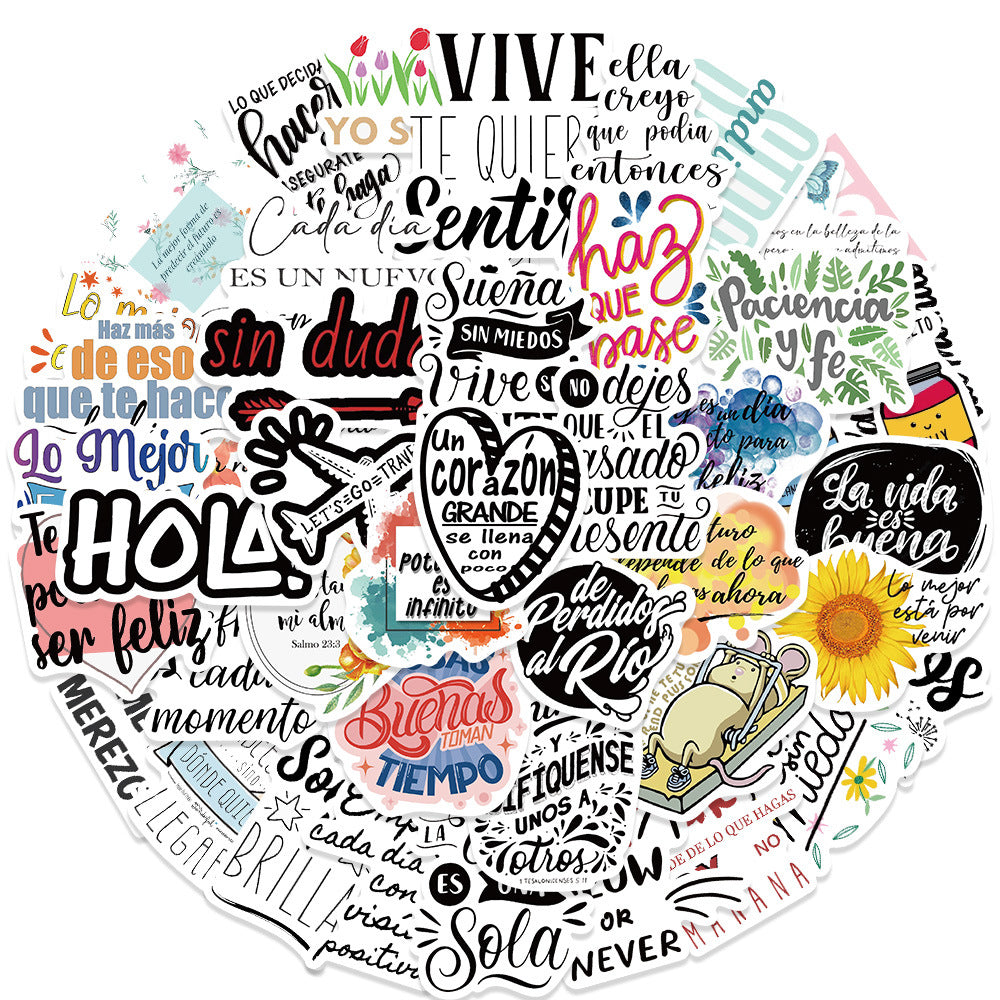 50pcs Spanish Motivational Waterproof Stickers for Adults Water Bottle Laptop