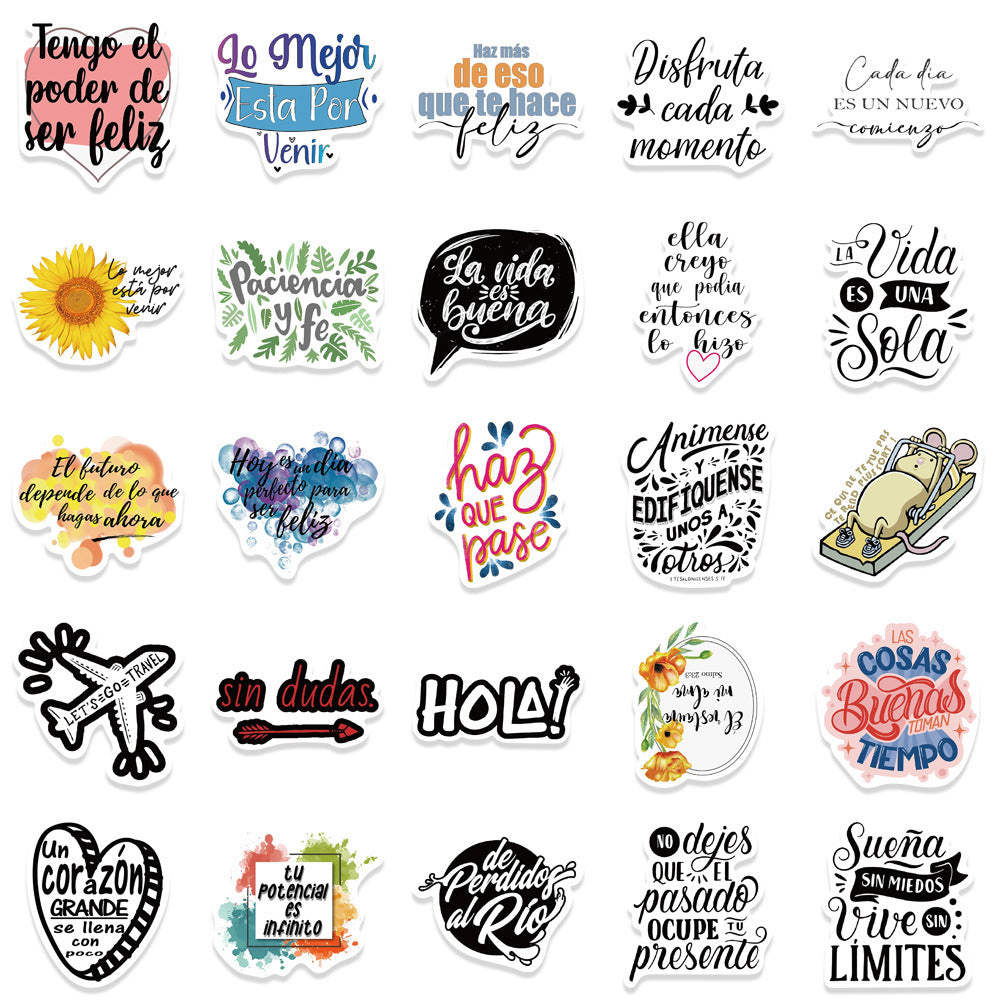 50pcs Spanish Motivational Waterproof Stickers for Adults Water Bottle Laptop