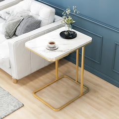 Marble Pattern C-Shaped End Table for Living Room, Bedroom