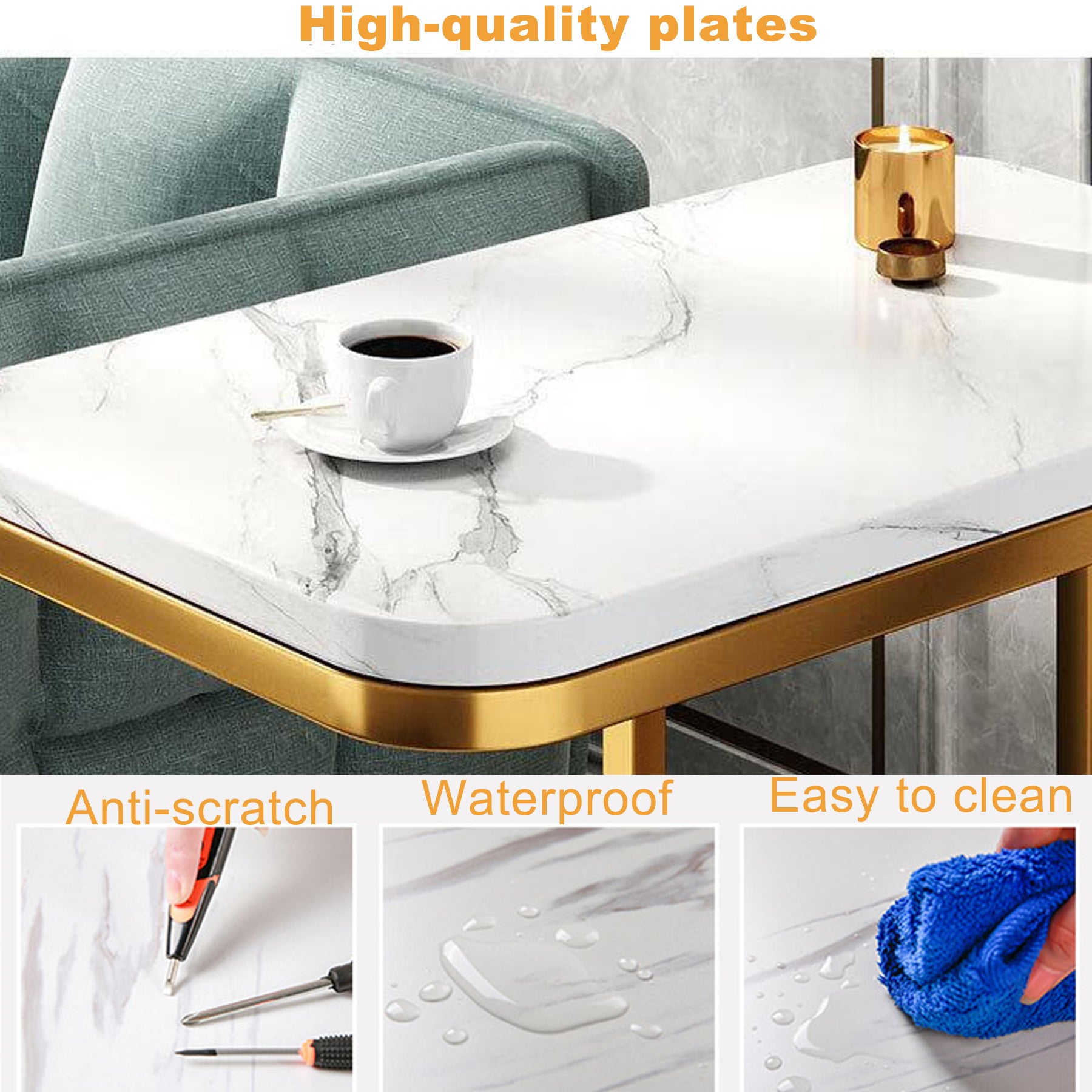 Marble Pattern C-Shaped End Table for Living Room, Bedroom