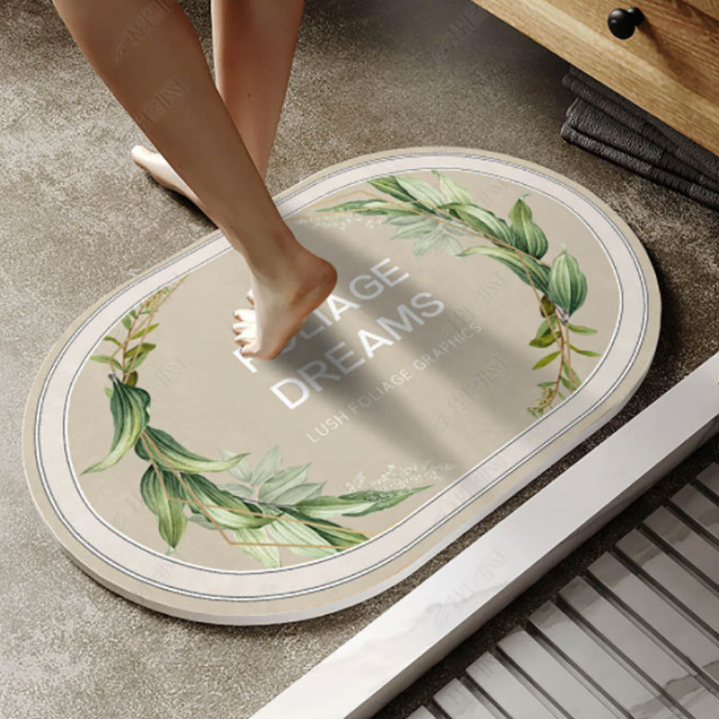 Leaf Pattern Bathroom Floor Mat Non slip Bath Rug Absorbent Carpet