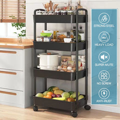 4 Tier Functional Cart Rack For Kitchen Bathroom Office And Bedroom