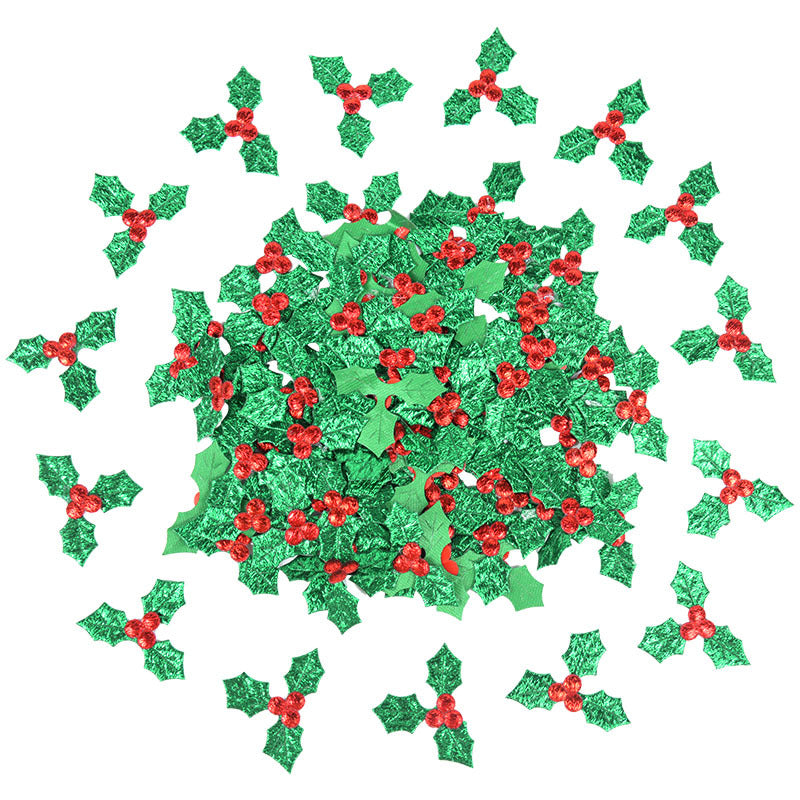 Glitter Fabric Red Berry Green Holly Leaves Appliques Christmas Decorations