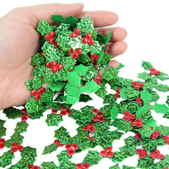 Glitter Fabric Red Berry Green Holly Leaves Appliques Christmas Decorations