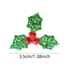 Glitter Fabric Red Berry Green Holly Leaves Appliques Christmas Decorations