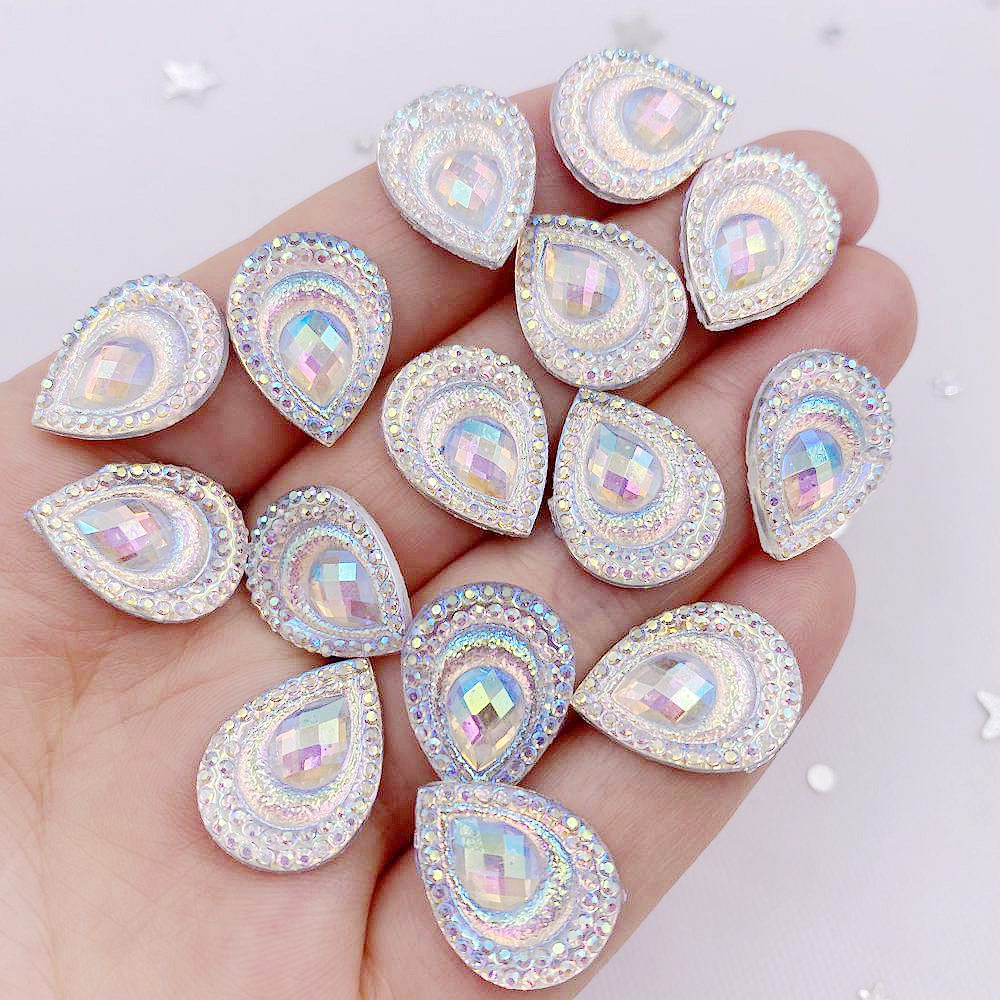 20pcs Resin 13mm 18mm Colorful Yellow Drop Peacock Eye Flatback Rhinestone
