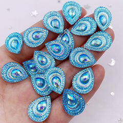 20pcs Resin 13mm 18mm Colorful Yellow Drop Peacock Eye Flatback Rhinestone