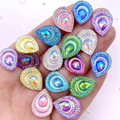 20pcs Resin 13mm 18mm Colorful Yellow Drop Peacock Eye Flatback Rhinestone