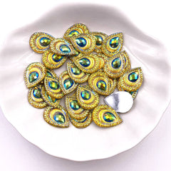 20pcs Resin 13mm 18mm Colorful Yellow Drop Peacock Eye Flatback Rhinestone