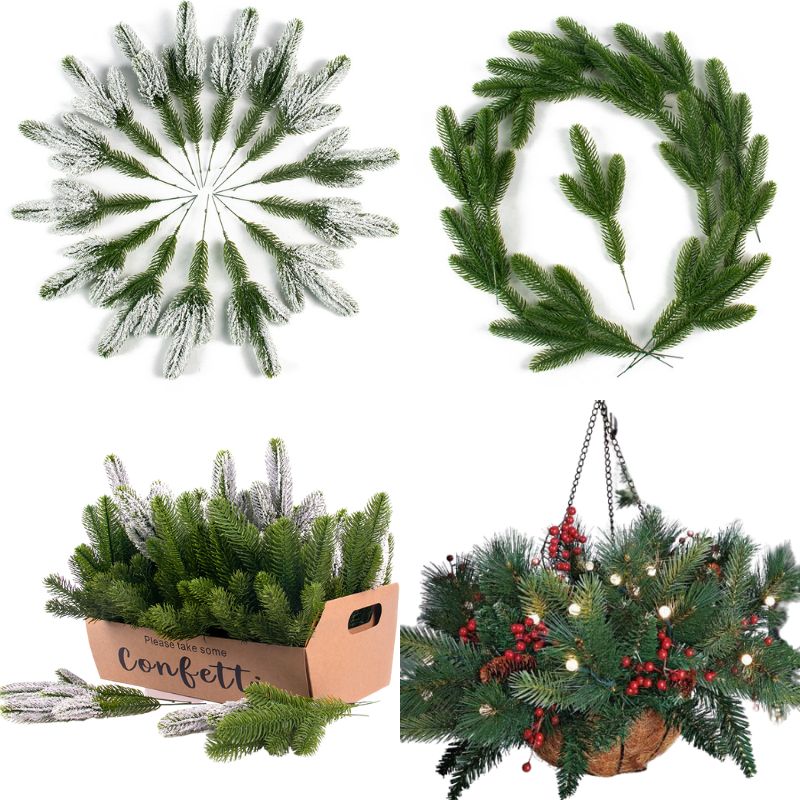 10pcs Christmas Pine Branches Artificial Plants For DIY Tree Wreath Decor