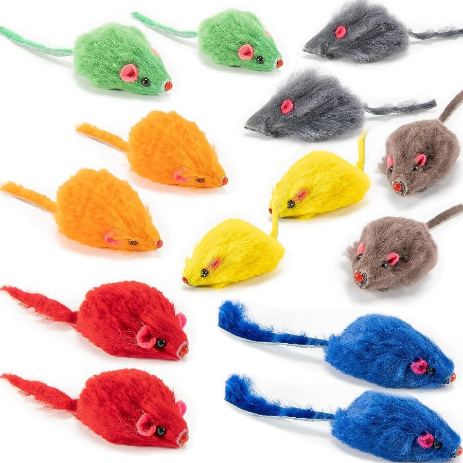 14pcs Fur Mice Rattle Cat Toys Rainbow Mice For Cats And Kittens