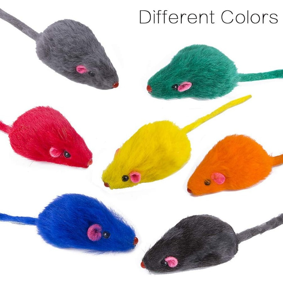 14pcs Fur Mice Rattle Cat Toys Rainbow Mice For Cats And Kittens