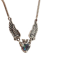 Vintage Distressed Aurora Love Crown Angel Demon Wings Pendant Necklace