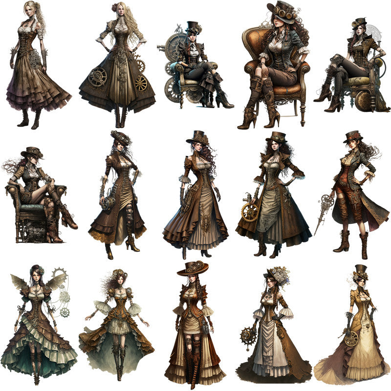 48 Steampunk Characters Vinyl Stickers for Water Bottles Laptops